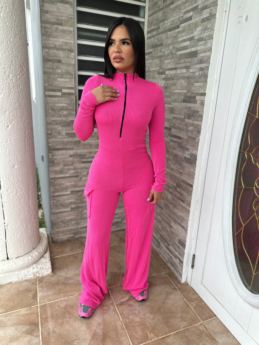 Hot Pink Rib Jumpsuit