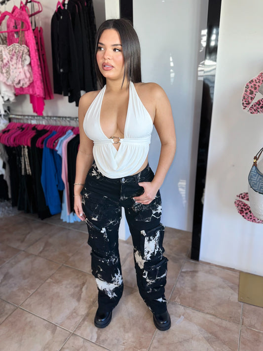Black Marble Cargo Pants