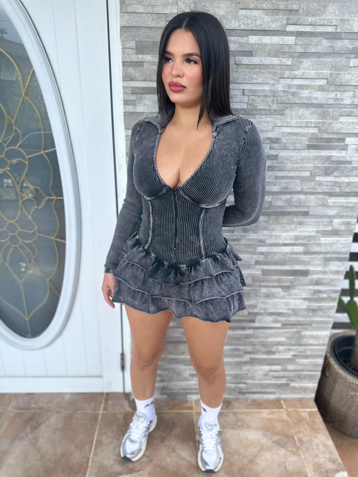 Black Mineral Romper Dress