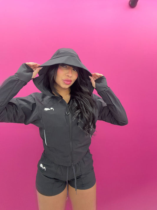 Black Windproof Adjustable Jacket