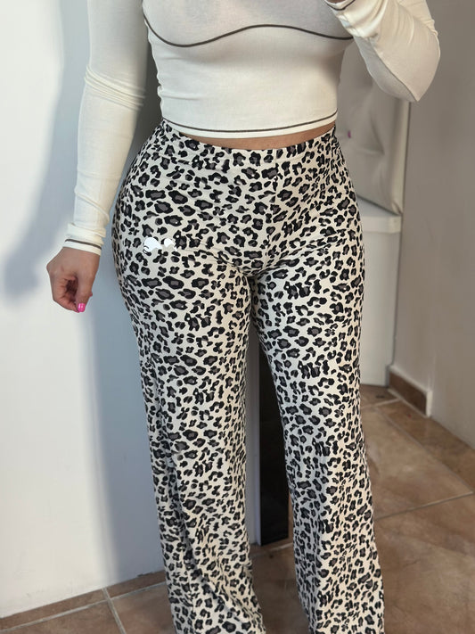 White Combo Leopard Pants