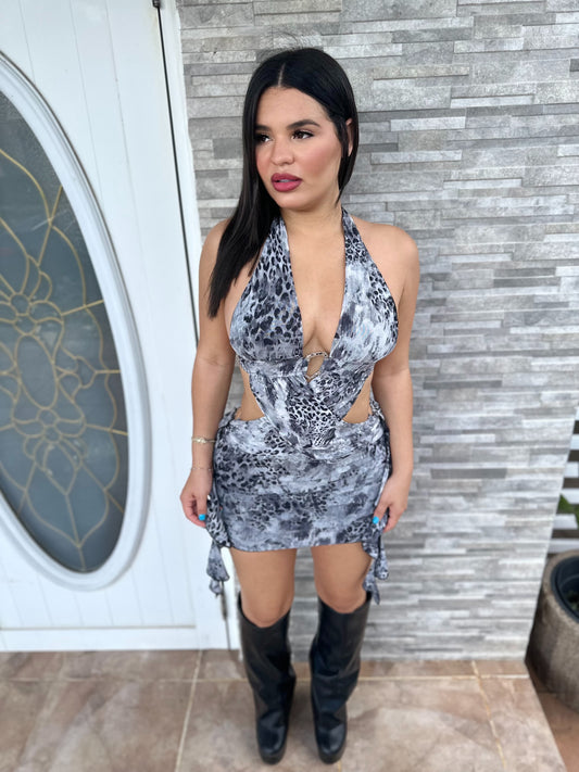 Gray Leopard Mini Dress