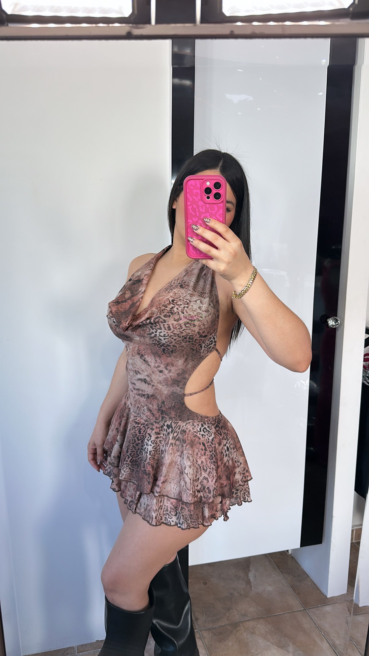 Leopard Print Mini Halter Dress