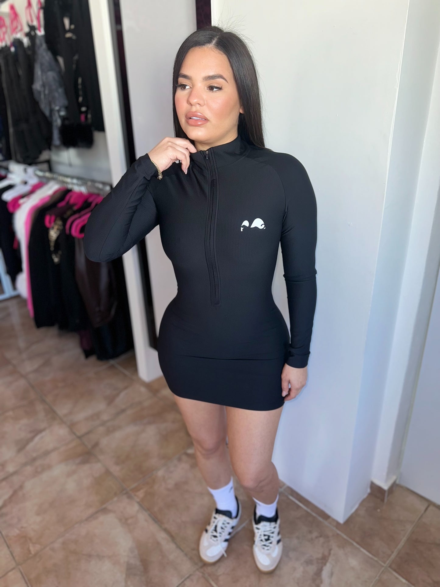 Black Long Sleeve Mini Dress