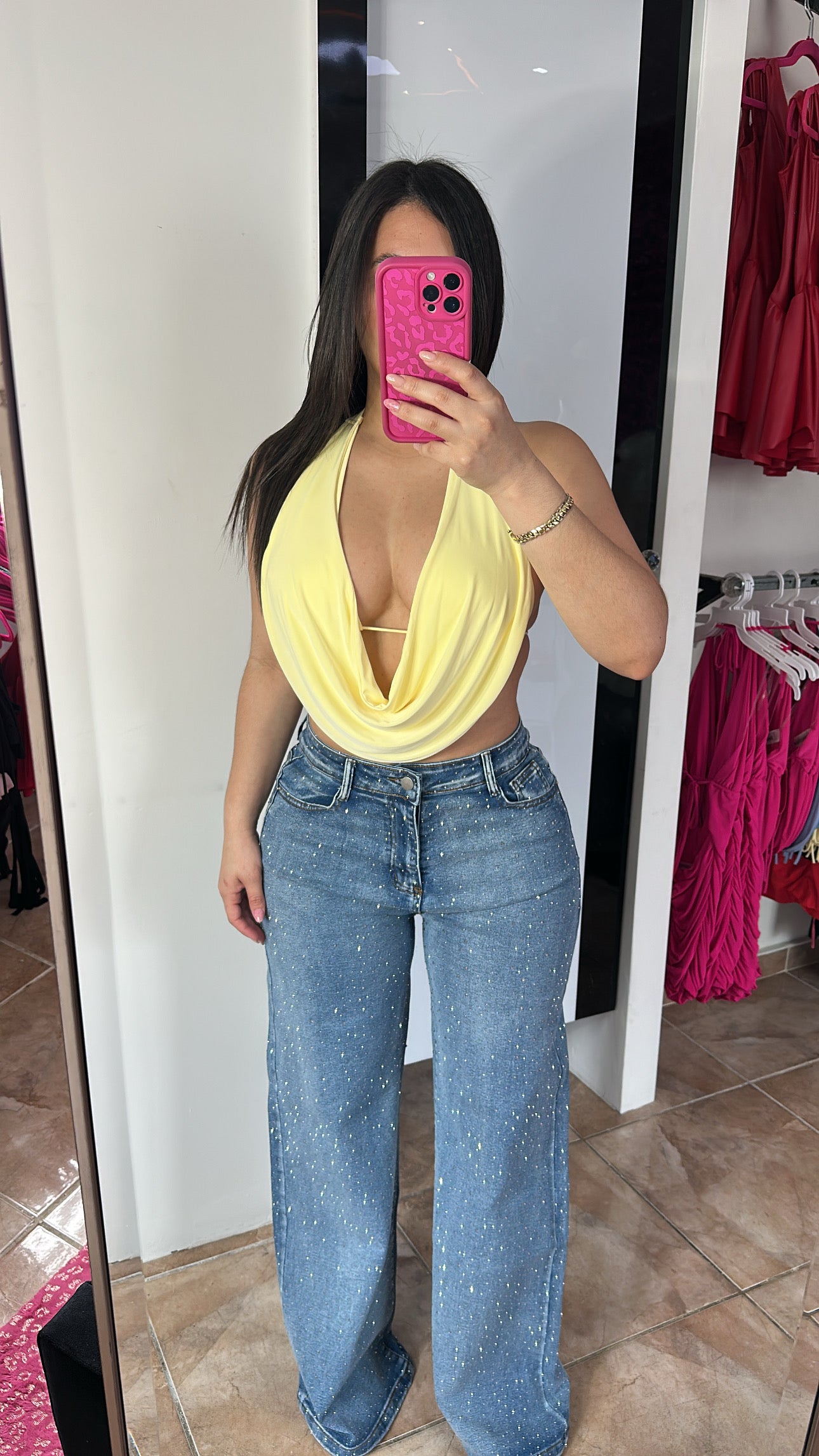 Rhinestone Denim Pants