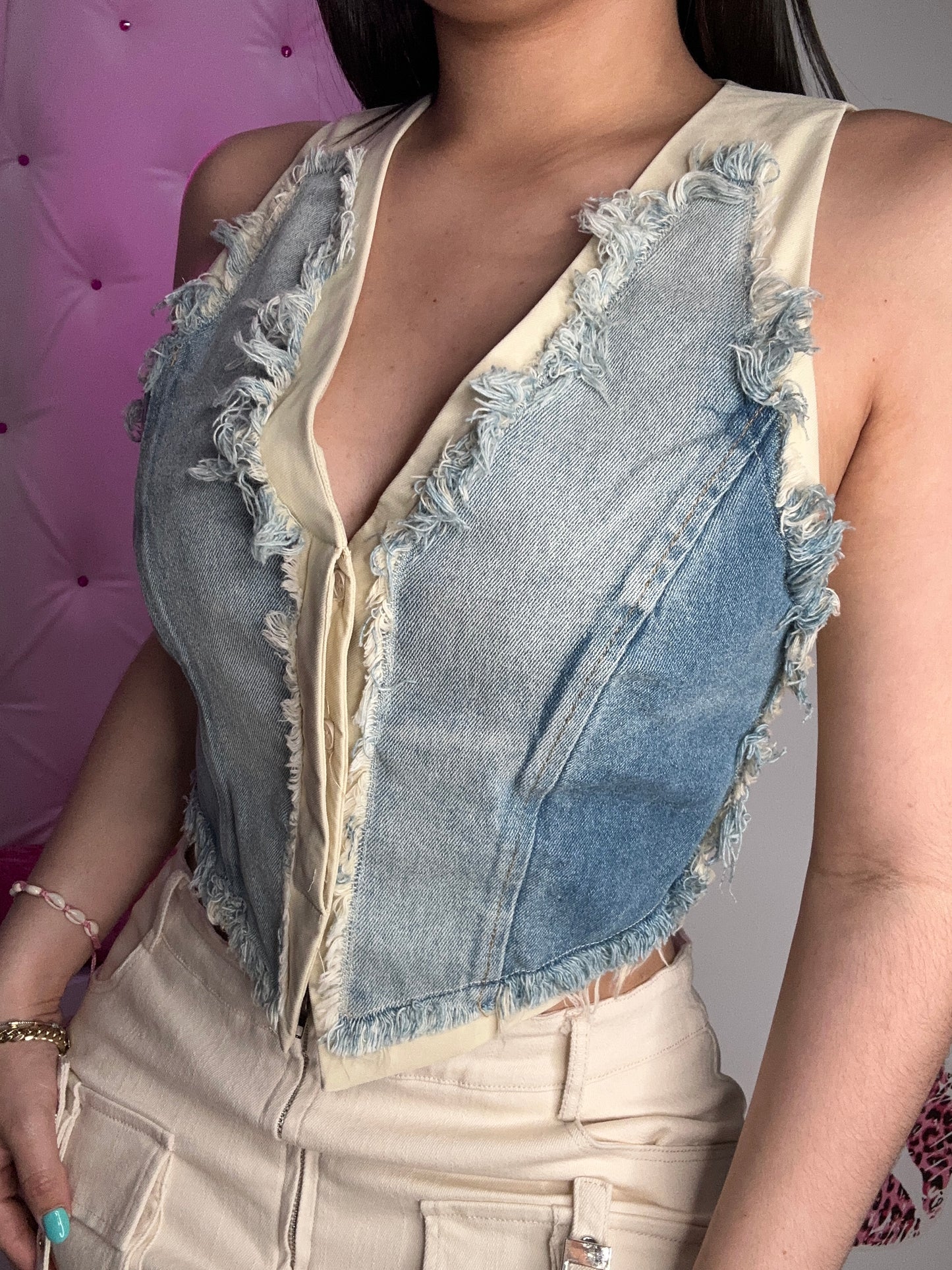 Denim Cream Top